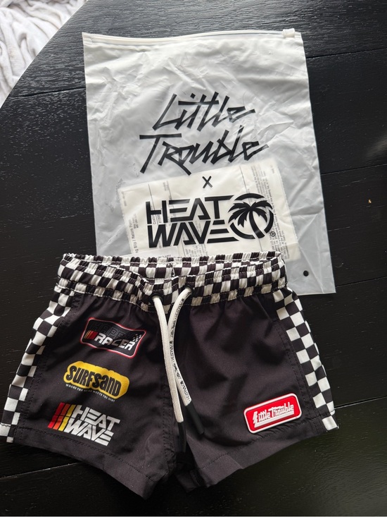 little trouble Other - Black Checkered Kids Swim Shorts